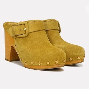 Veronica Beard Yellow Suede Clogs
